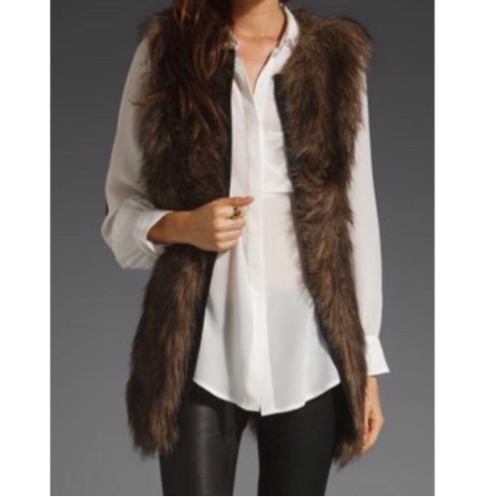 Sanctuary Natalie Faux Fur Long Vest XS Brown Anthropologie